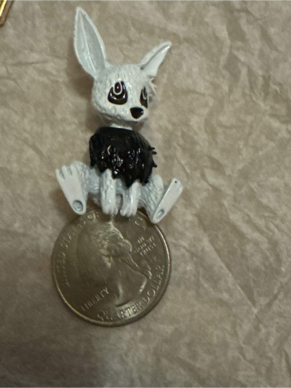 Vintage White and Black Small Rabbit Pet Figure Brooch - Unbranded